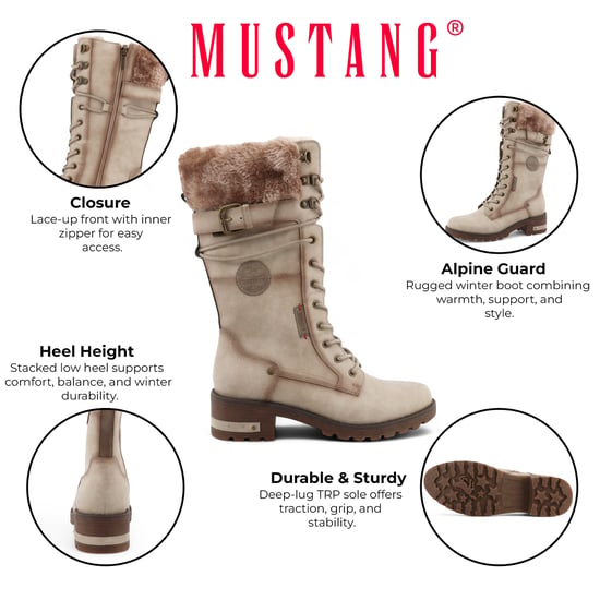 Mustang Damen Winter-Kampfstiefel aus Kunstfell in Off-White mit halbhoher Wade - Image 2