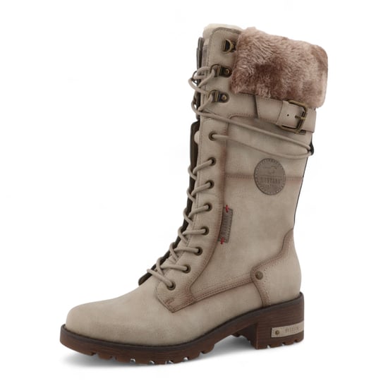 Mustang Damen Winter-Kampfstiefel aus Kunstfell in Off-White mit halbhoher Wade - Image 3