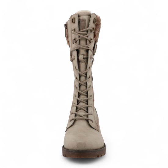 Mustang Damen Winter-Kampfstiefel aus Kunstfell in Off-White mit halbhoher Wade - Image 4