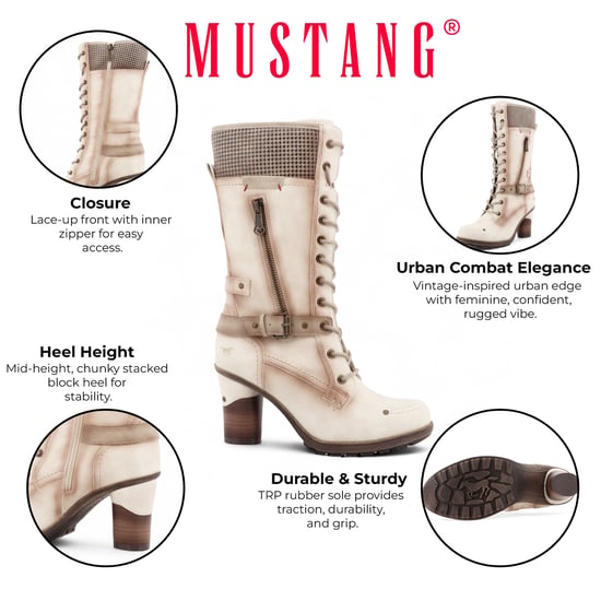 Mustang Damen-Kampfstiefel mit Schnürung und Absatz in Cremeweiß, halbhoch - Image 2