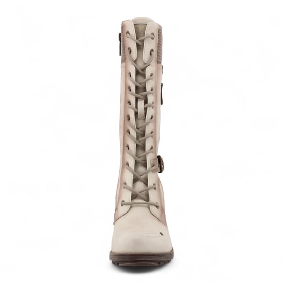 Mustang Damen-Kampfstiefel mit Schnürung und Absatz in Cremeweiß, halbhoch - Image 4