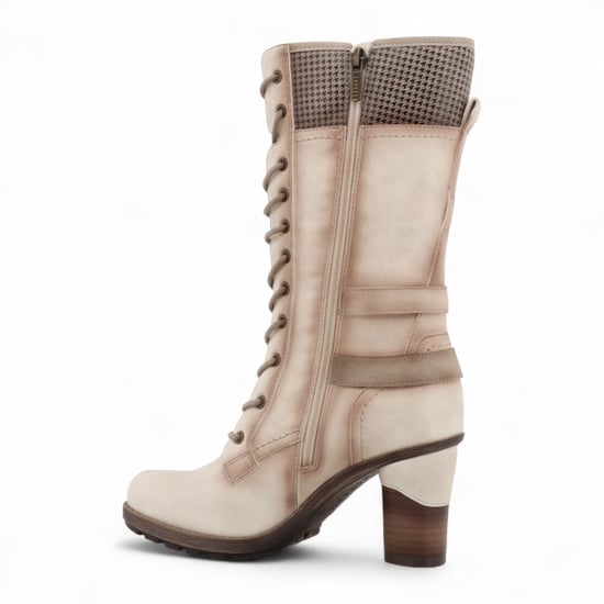 Mustang Damen-Kampfstiefel mit Schnürung und Absatz in Cremeweiß, halbhoch - Image 5