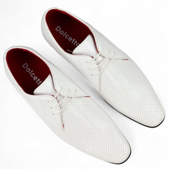 Weiße formelle Herrenschuhe mit spitzer Spitze und perforiertem Schnürschuh - Image 4