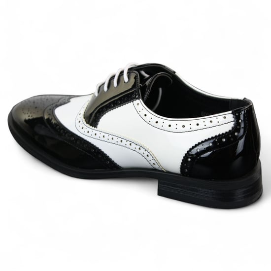Herren Lack Schnürschuhe Schwarz Weiß Brogues Elegante Abendschuhe - Image 2