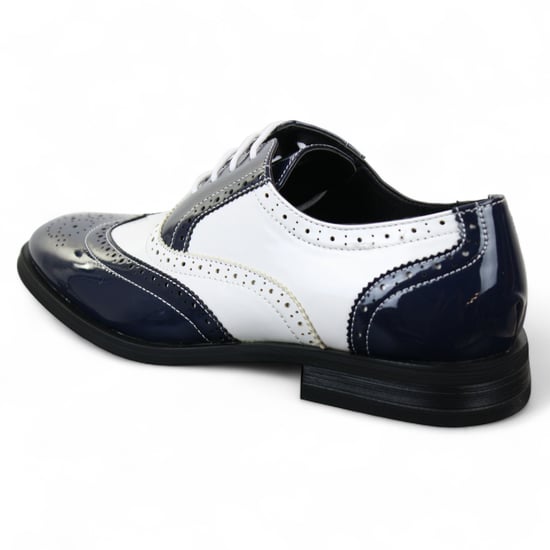 Herren Lack Schnürschuhe Marineblau Weiß Brogues Elegante Abendschuhe - Image 2