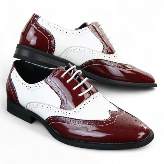 Herren Lack Schnürschuhe Rot Weiß Brogues Elegante Abendschuhe - Image 3