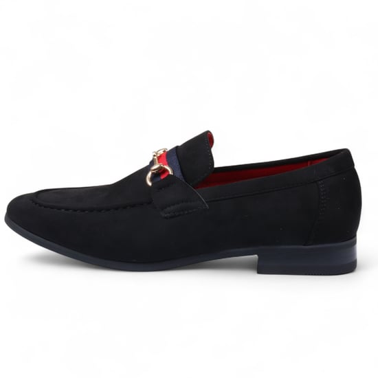 Herren-Loafer aus schwarzem Wildleder mit goldener Schnalle, Slip-On-Abendschuhe - Image 1