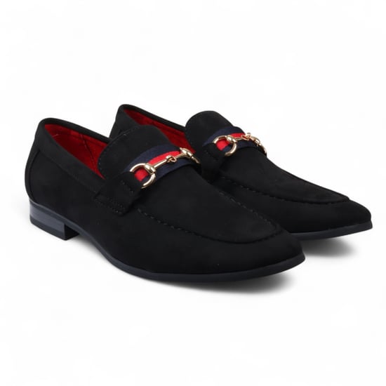 Herren-Loafer aus schwarzem Wildleder mit goldener Schnalle, Slip-On-Abendschuhe - Image 2