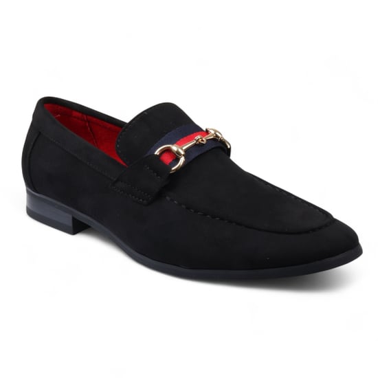 Herren-Loafer aus schwarzem Wildleder mit goldener Schnalle, Slip-On-Abendschuhe - Image 3