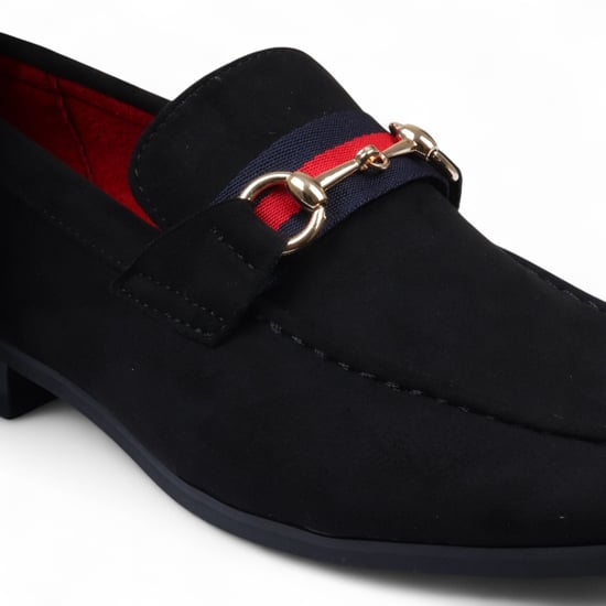 Herren-Loafer aus schwarzem Wildleder mit goldener Schnalle, Slip-On-Abendschuhe - Image 4