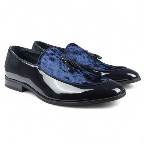 Herren-Loafer aus marineblauem Samt mit Quaste, formelle Lackschuhe - Image 2