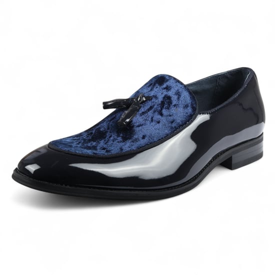 Herren-Loafer aus marineblauem Samt mit Quaste, formelle Lackschuhe - Image 3