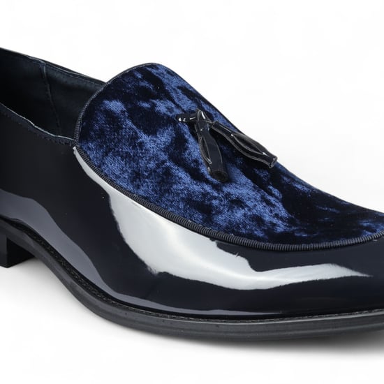 Herren-Loafer aus marineblauem Samt mit Quaste, formelle Lackschuhe - Image 5