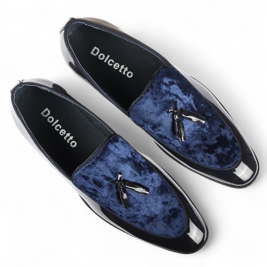 Herren-Loafer aus marineblauem Samt mit Quaste, formelle Lackschuhe - Image 6