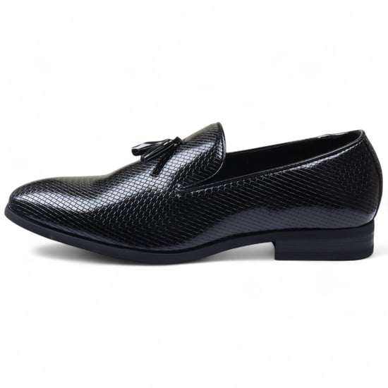 Herren Schwarze formelle Quasten-Loafer Slip-On-Lederschuhe - Image 1