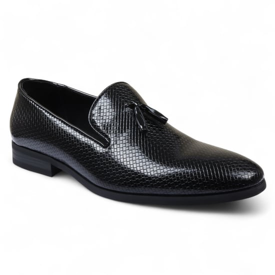 Herren Schwarze formelle Quasten-Loafer Slip-On-Lederschuhe - Image 3