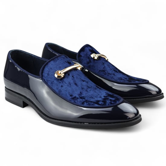 Elegante blaue Slipper für Herren mit Lederfutter und Samt-Schlupfschuhen - Image 2