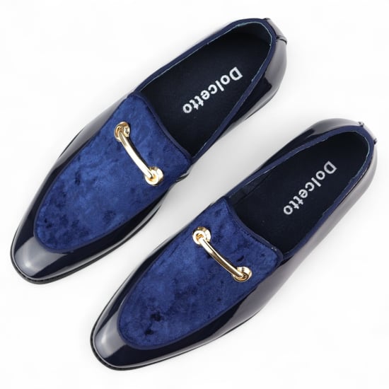 Elegante blaue Slipper für Herren mit Lederfutter und Samt-Schlupfschuhen - Image 4