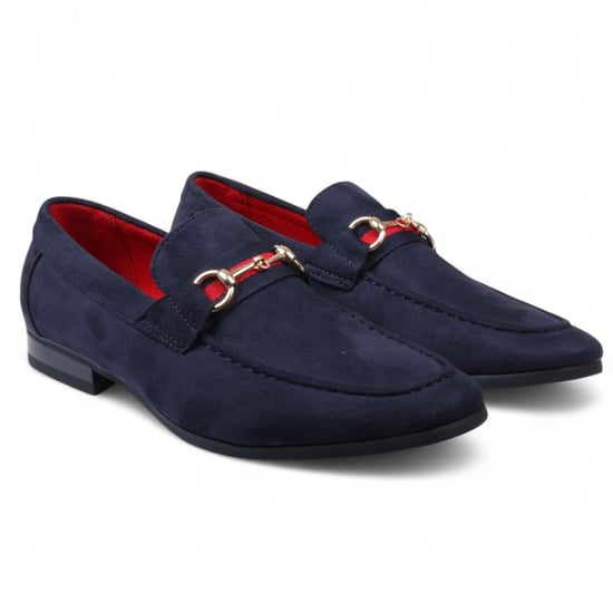 Herren-Loafer aus Wildleder in Marineblau mit goldener Schnalle, Slip-On-Abendschuhe - Image 2