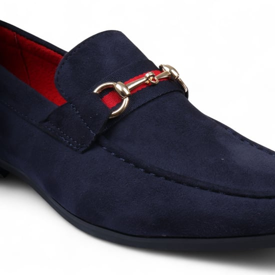 Herren-Loafer aus Wildleder in Marineblau mit goldener Schnalle, Slip-On-Abendschuhe - Image 4