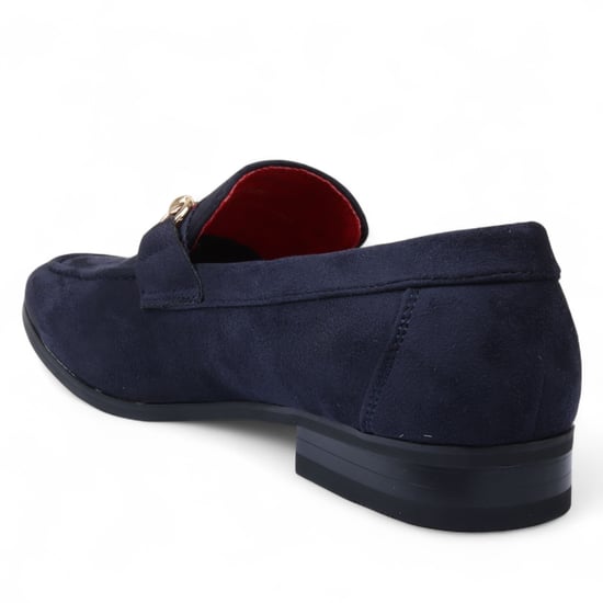 Herren-Loafer aus Wildleder in Marineblau mit goldener Schnalle, Slip-On-Abendschuhe - Image 5