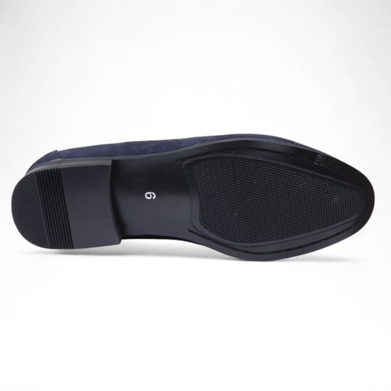 Herren-Loafer aus Wildleder in Marineblau mit goldener Schnalle, Slip-On-Abendschuhe - Image 6
