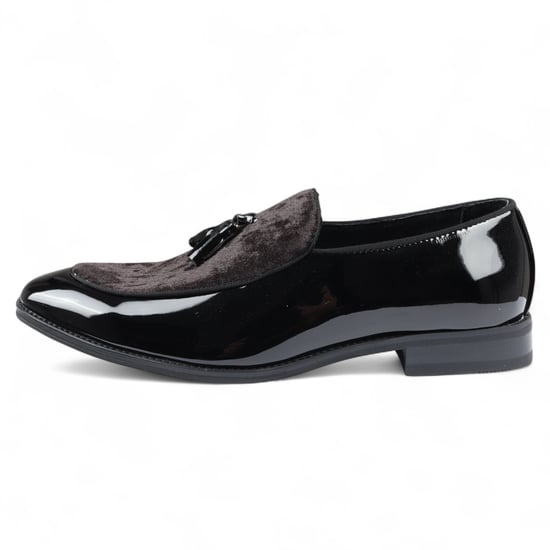 Herren Loafer aus schwarzem Samt mit Quaste, formelle Lackschuhe - Image 1