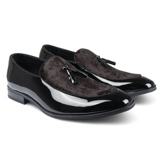 Herren Loafer aus schwarzem Samt mit Quaste, formelle Lackschuhe - Image 2
