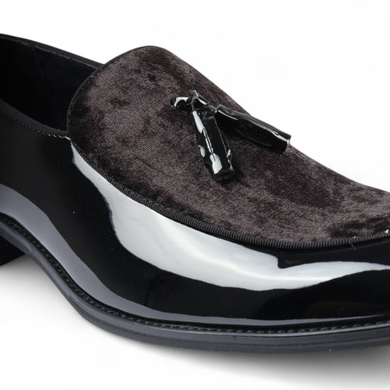 Herren Loafer aus schwarzem Samt mit Quaste, formelle Lackschuhe - Image 5