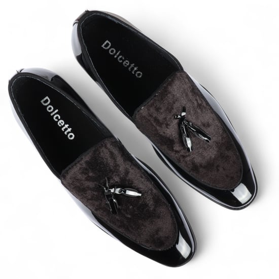 Herren Loafer aus schwarzem Samt mit Quaste, formelle Lackschuhe - Image 6