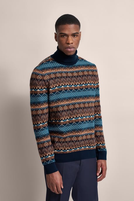 Bugatti Herren Rollkragenpullover mit Multicolor-Muster - Image 1
