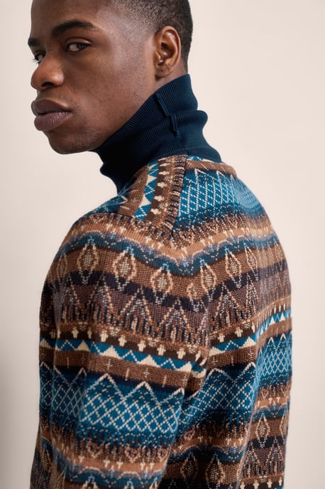 Bugatti Herren Rollkragenpullover mit Multicolor-Muster - Image 5