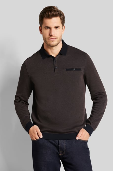 Bugatti Herren Langarmpolo in 2-tone-Optik - Image 1