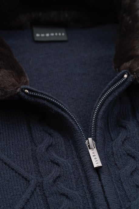 Bugatti Herren Strickjacke mit unechtem Fellkragen - Image 5