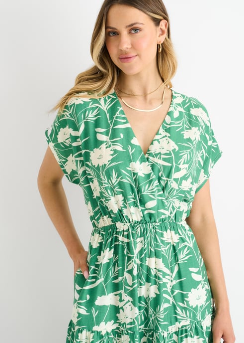 Grünes Maxikleid mit Blumenmuster und elastischem Bund - Image 2
