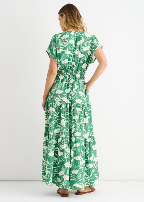 Grünes Maxikleid mit Blumenmuster und elastischem Bund - Image 4