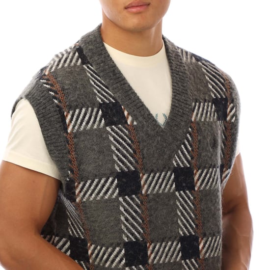 Herren Fred Perry Glitch Tartanmuster Strick-Top in Grau - Image 2