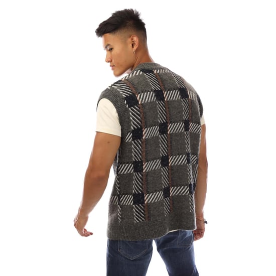 Herren Fred Perry Glitch Tartanmuster Strick-Top in Grau - Image 3