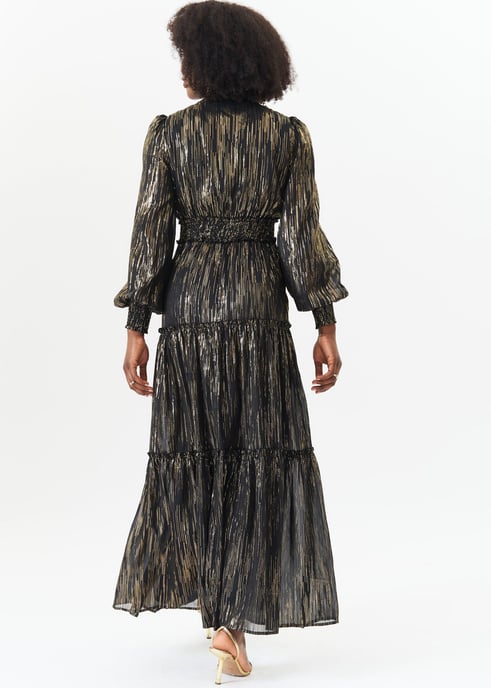 Schwarz Lurex Chiffon Anlass gestaffelt Maxi Dres - Image 4