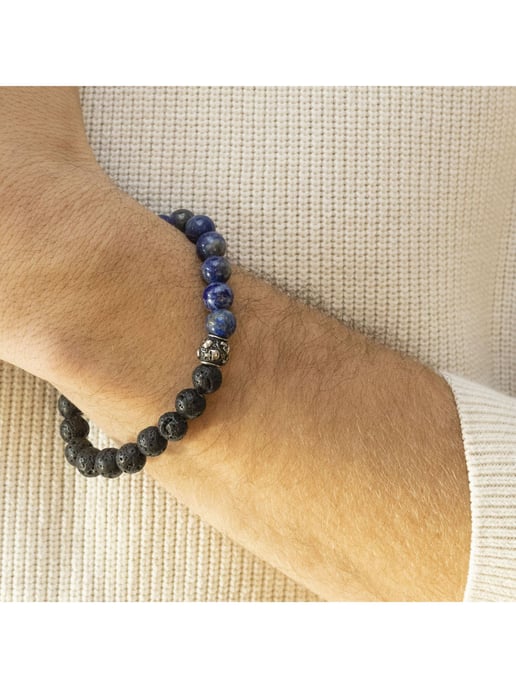Zeeme Stainless Steel Armband Edelstahl Lavakugeln und Lapis - Image 3