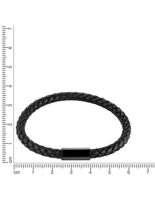 Zeeme Stainless Steel Armband Edelstahl Leder schwarz 21cm - Image 2