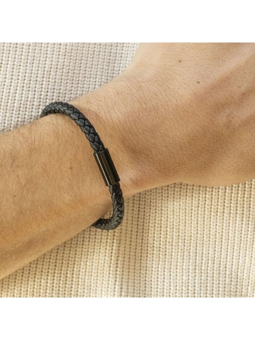 Zeeme Stainless Steel Armband Edelstahl Leder schwarz 21cm - Image 3