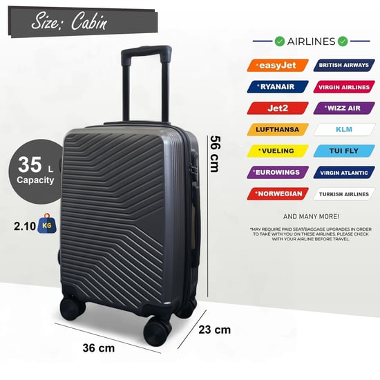 Hartschalenkoffer, Grau, Kabine, 48 x 37 x 20 cm, Sicherer Gepäckkoffer, Passend für Easyjet, Ryanair - Image 2