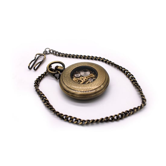 Mechanische Taschenuhr mit offenem Zifferblatt, Bronze, Skelett, Antik - Image 3
