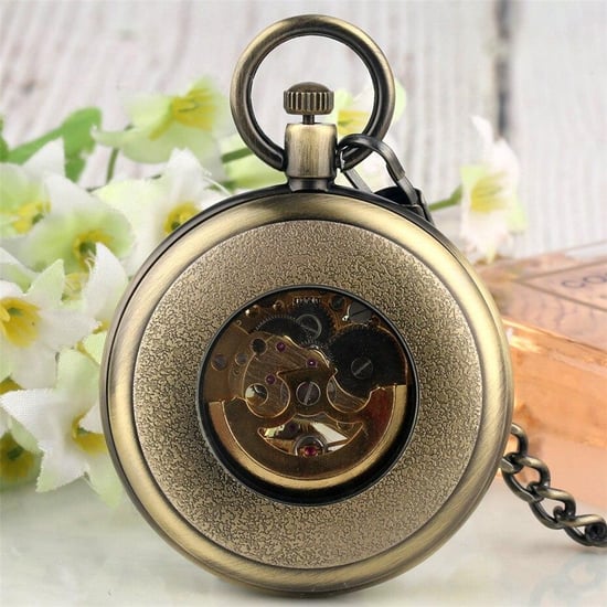 Mechanische Taschenuhr mit offenem Zifferblatt, Bronze, Skelett, Antik - Image 6