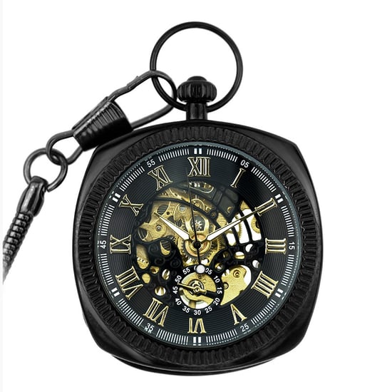 Mechanische, quadratische, offene Taschenuhr im Vintage-Stil aus Schwarzgold - Image 1