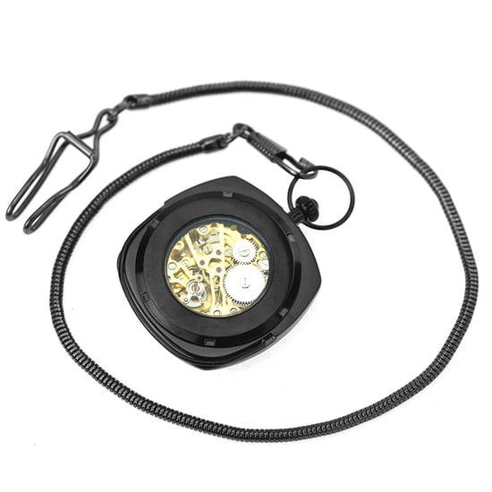 Mechanische, quadratische, offene Taschenuhr im Vintage-Stil aus Schwarzgold - Image 2