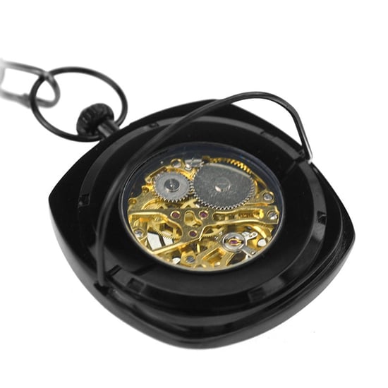 Mechanische, quadratische, offene Taschenuhr im Vintage-Stil aus Schwarzgold - Image 4