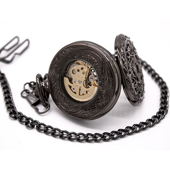 Vintage schwarze mechanische Skelett-Taschenuhr aus Messing - Image 3