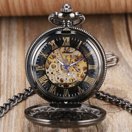 Vintage schwarze mechanische Skelett-Taschenuhr aus Messing - Image 5